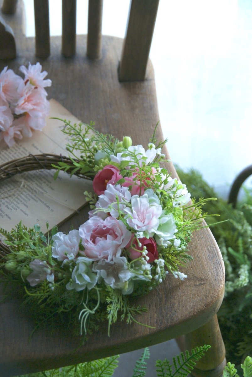 画像3: ペールピンクのオーバルリース (3)