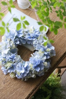 画像2: 紫陽花のリース ソフトブルーグリーン (2)