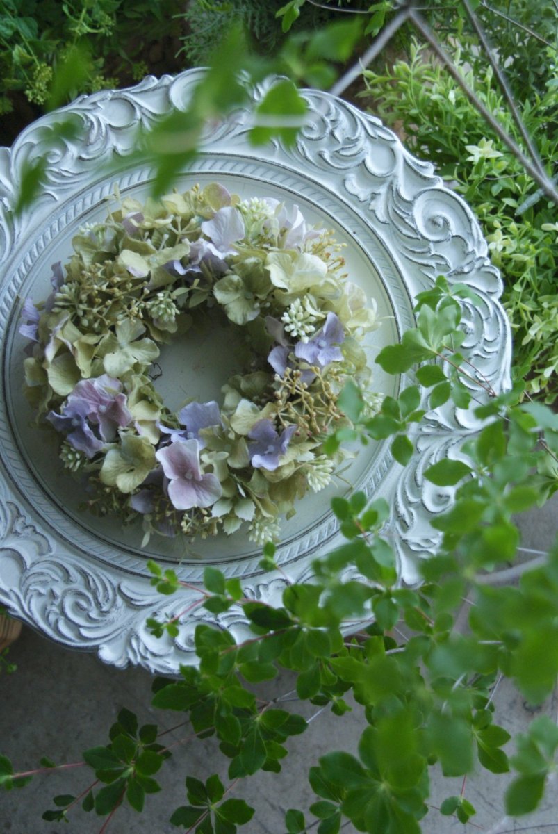 画像1: 紫陽花のリース モーブグリーンライラック (1)