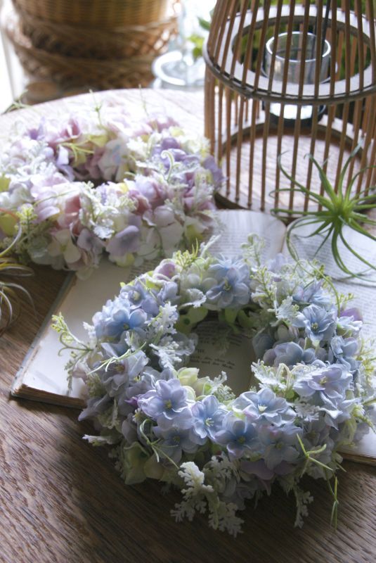 画像1: 紫陽花のリース　ほんのりブルー (1)